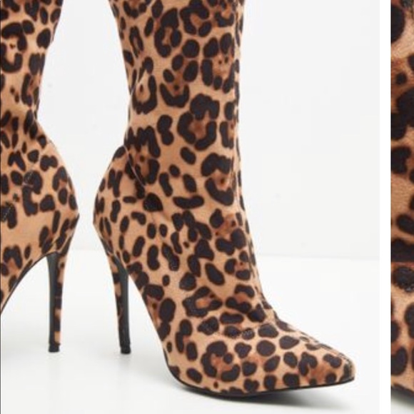 NIB Leopard Heel Stiletto Sock Bootie - Picture 2 of 4